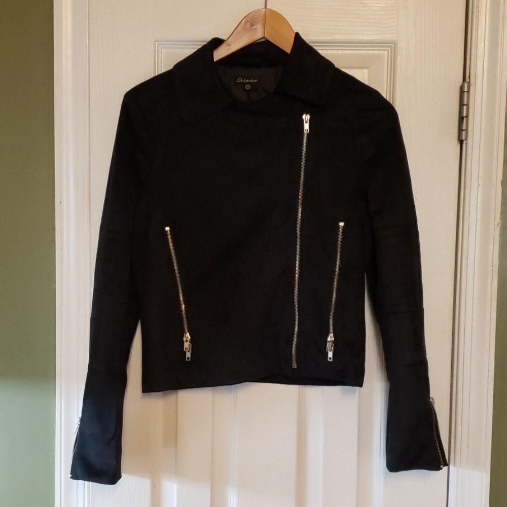 Faux suede motorcycle jacket.